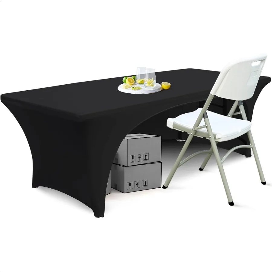 

6 ft Spandex Table Cover Open Back Fitted Tablecloth Stretch Washable Tablecover Table Topper for Rec Tables Black