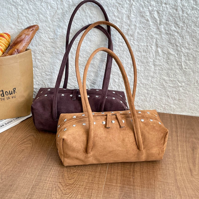 Y2K Women's Bag Large Capacity Pillow Handbag Spicy Commute Boston Shoulder Bags Vintage Faux Suede Tote Winter Travel Bags