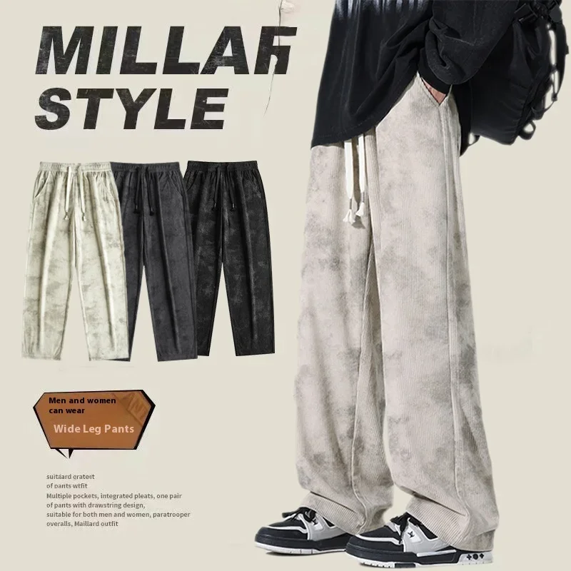 

New Vintage Camouflage Corduroy Pants for Men Y2K Streetwear Baggy Joggers Sweatpants Korean Fashion Straight Pantalones Hombre