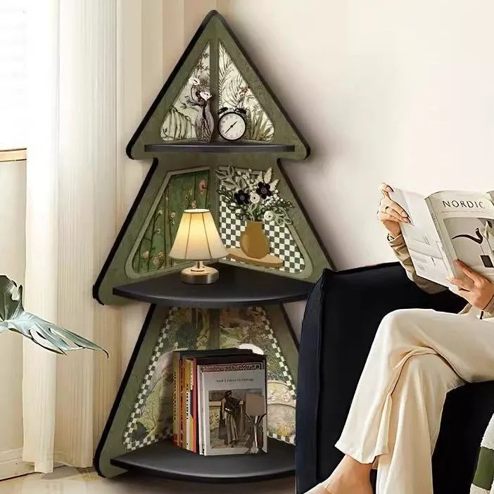 

For Medieval style living room triangular floor rack bedside corner cabinet advanced sense corner bedroom storage decorative orn