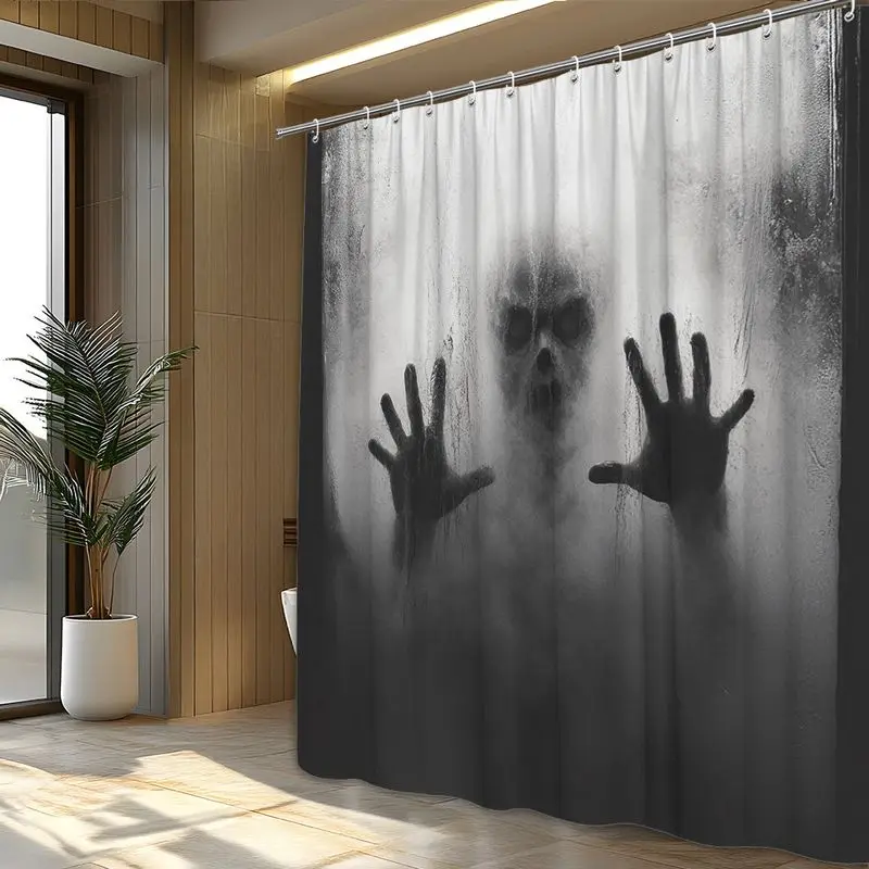 VIKAMA Creepy Ghost Shower Curtain Horror Fog Silhouette Pattern Waterproof Bathroom Curtain Scary Halloween Home Decoration