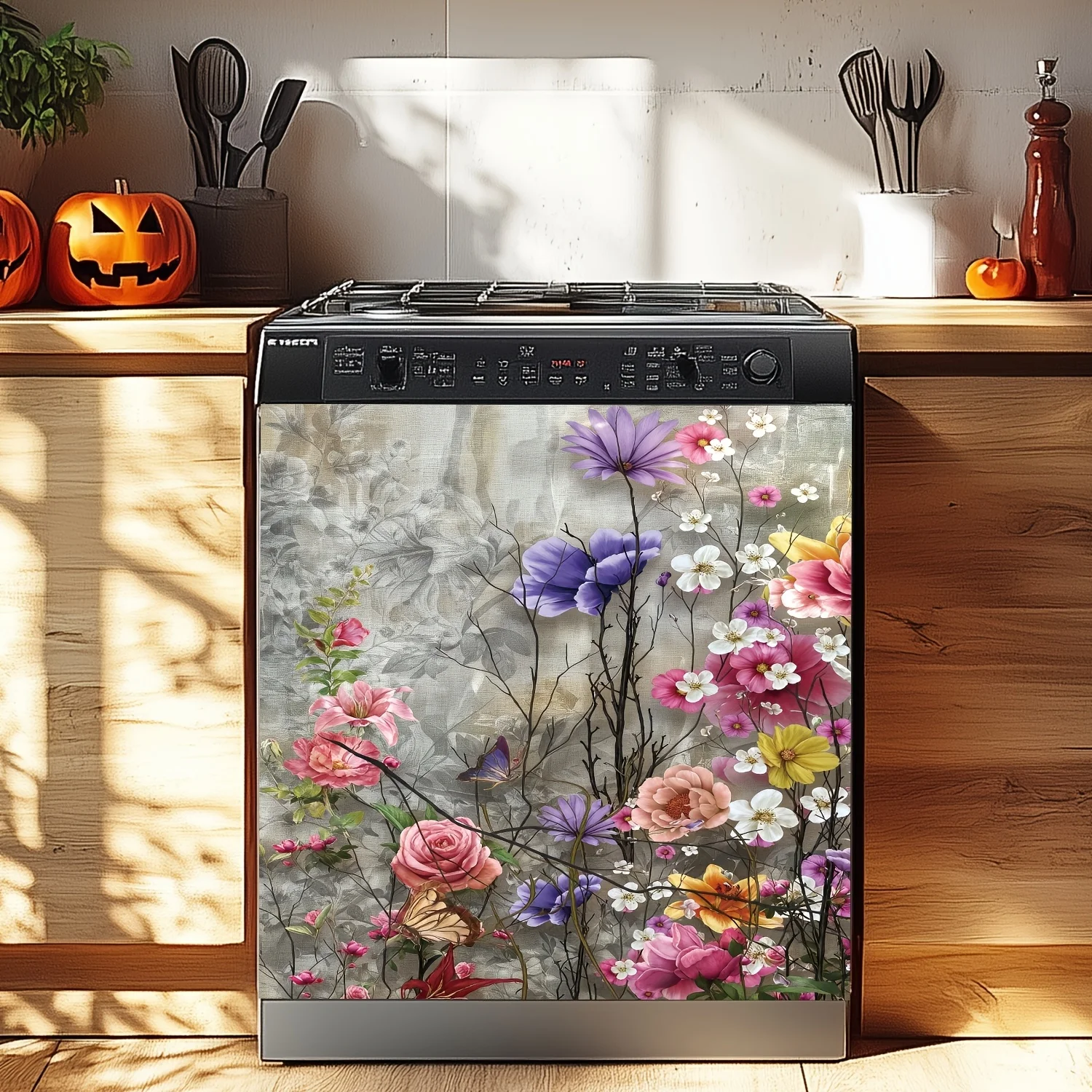 Floral Bundle Magnetic Dishwasher Cover - Decorative Electrical Panel, Home Kitchen Art, Waterproof And Moisture Resistant,