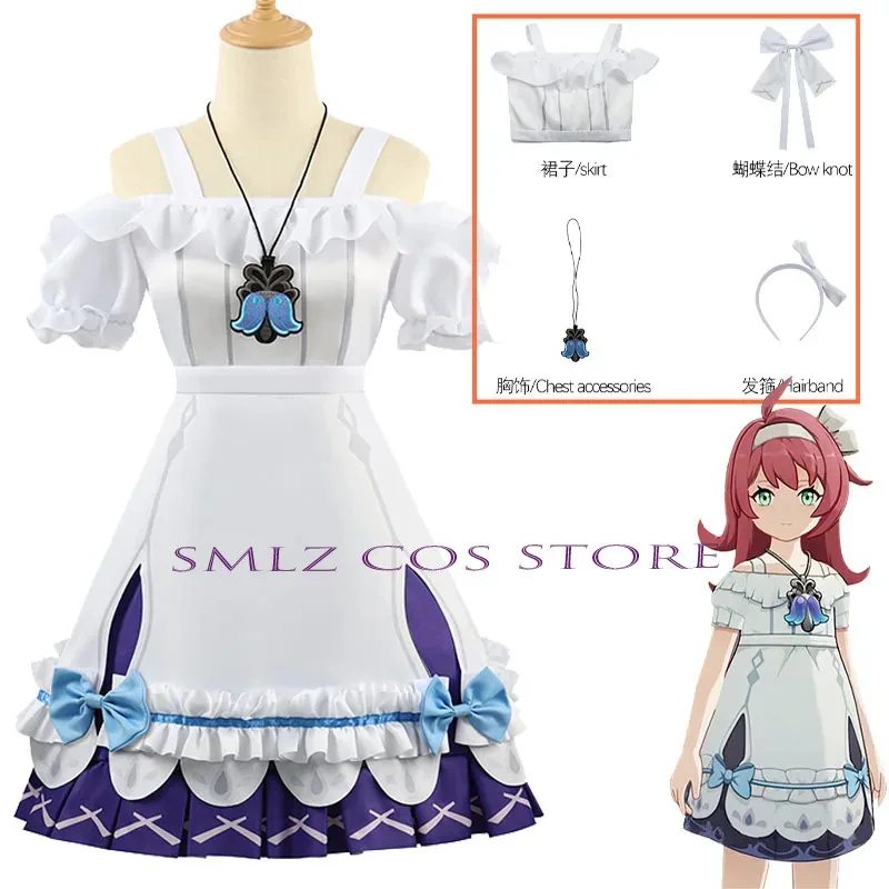 Young Clervie 코스프레 게임 Genshin Impact Costume 소녀 Clervie 드레스 가발 정장 할로윈 의상 여성용 성인 의류