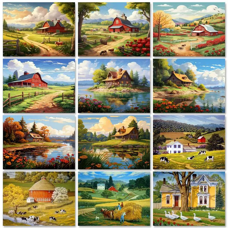 

GATYZTORY Frame Painting By Numbers For Adults Beginner Landscape Coloring By Numbers countryside Handiwork For Personalized Gif