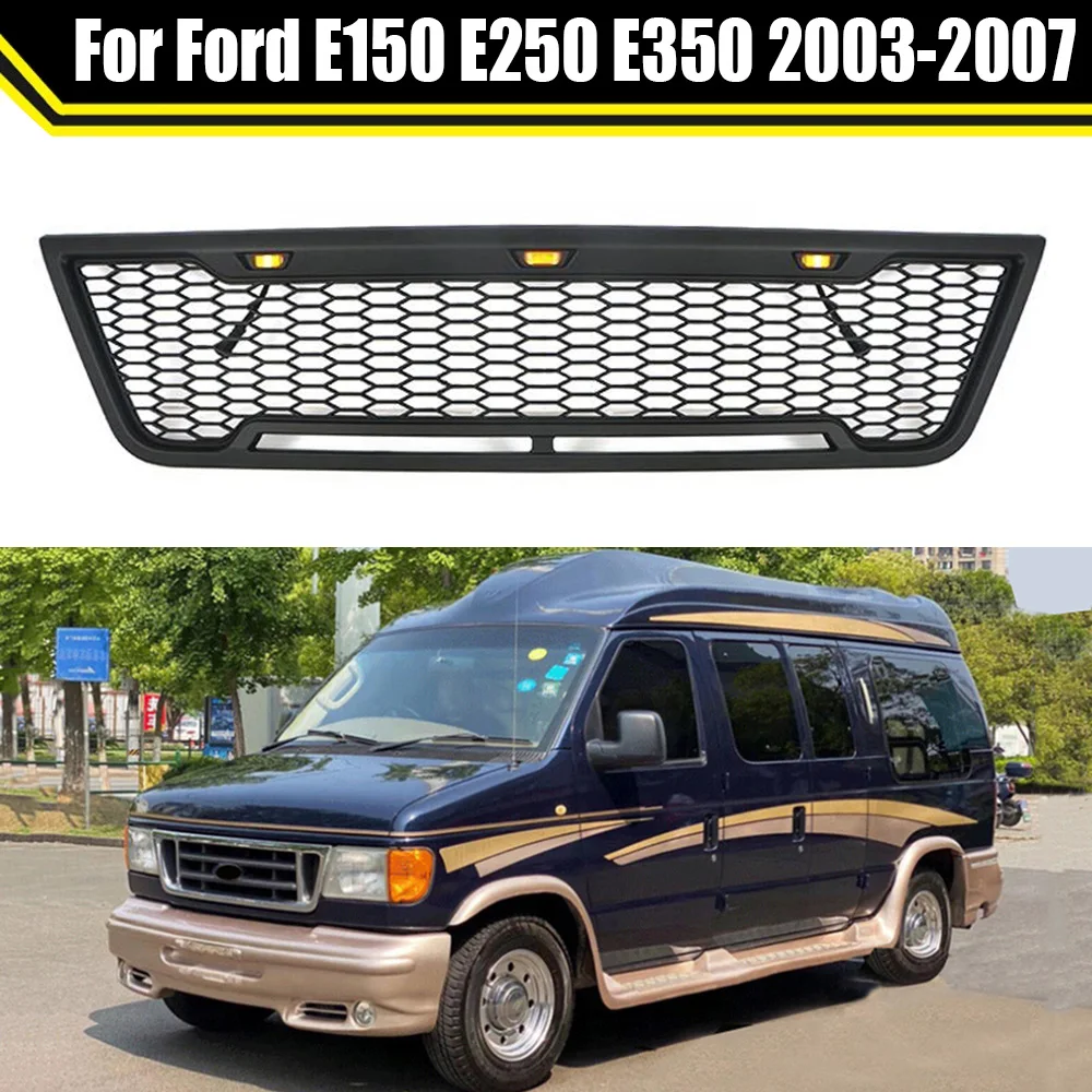 

4x4 Off Road Auto Exterior Parts Car Front Upper Grille Cars Grill Trim With Led Light Fit For Ford E150 E250 E350 2003-2007