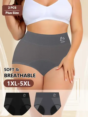 2-Pack Women's Period Panties High-Waist Triangle Briefs Breathable Mesh Belly Slimming Hip Lifting plus Size Underwear