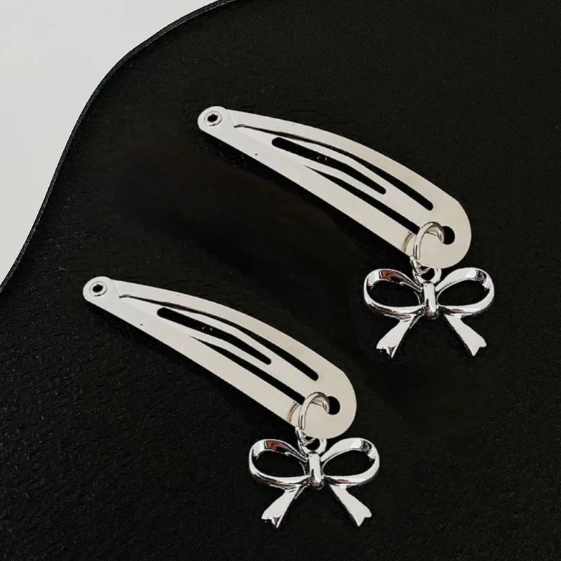 Fashion Metal Geometric Hair Clip for Women 1/2PCS Bow Pendant Snap Hairpins Headwear Round Barrette Girls Hair Accessories Gift