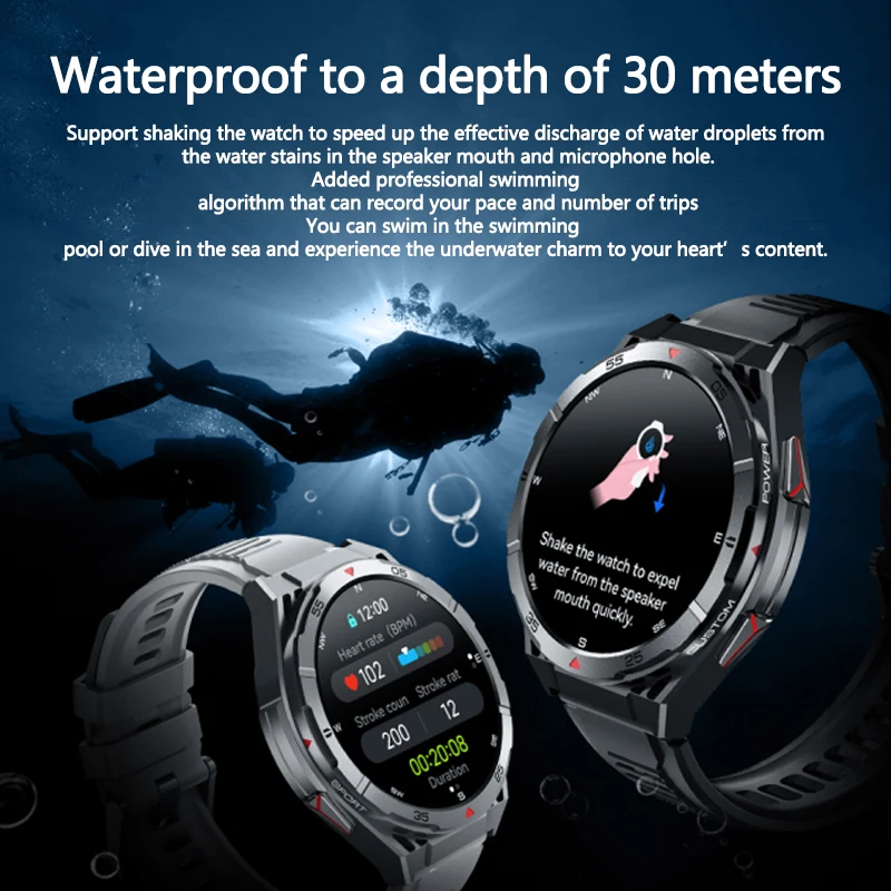 New Outdoor GPS Bluetooth Call Music Player 3ATM Waterproof Fitness Sports Watch 1.43-inch AMOLED HD Round Screen Smart Watch