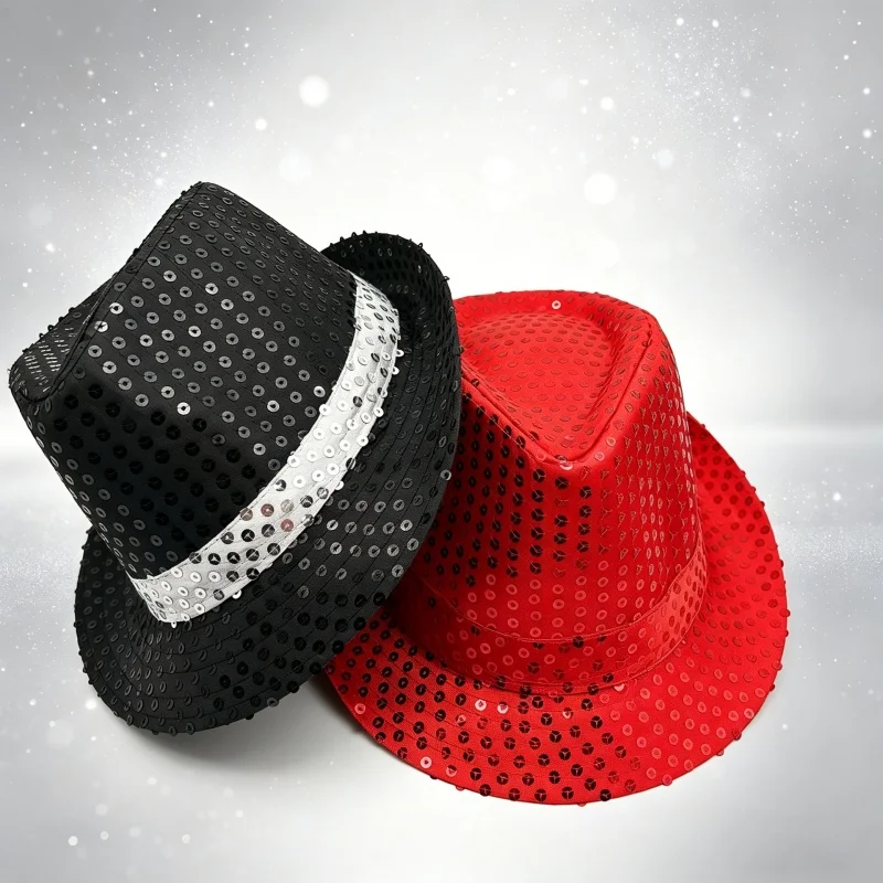 Unisex Pailletten Party Hut Bühne Dance Show Hip Hop Jazz Hut Glitter Cowboy Leistung Kostüm Requisiten Glänzende Perlen Zauberer Kappen – Detail 6