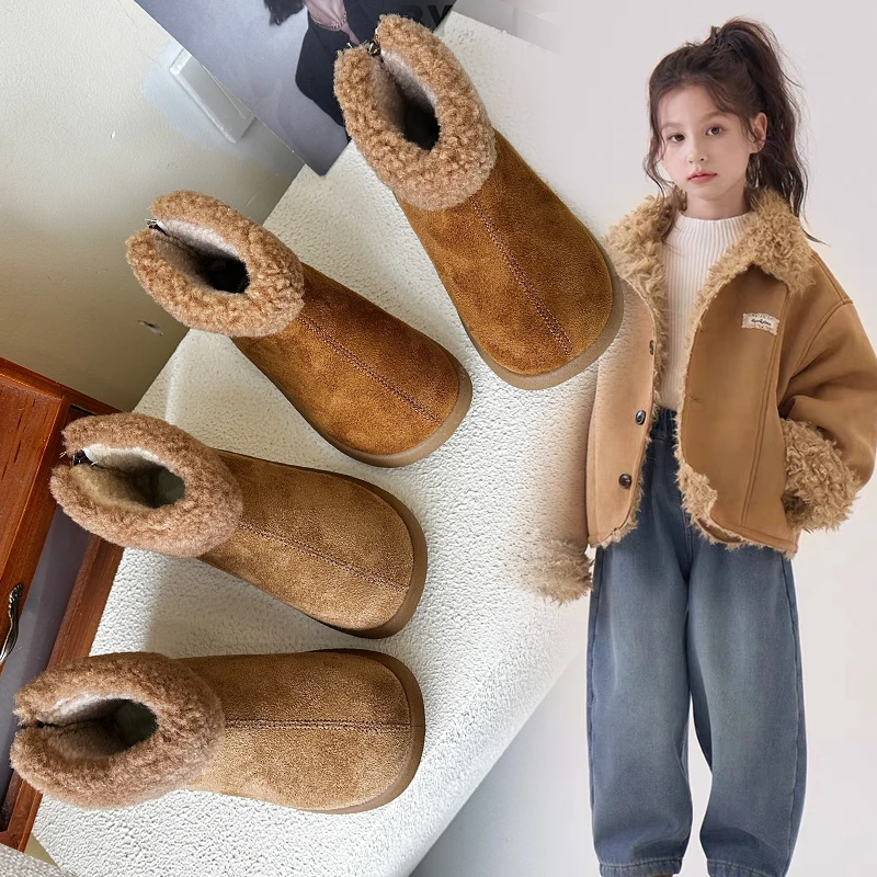 

Children's boots winter girls' cotton shoes with thickening and fluffy lining for girls' warm shoes