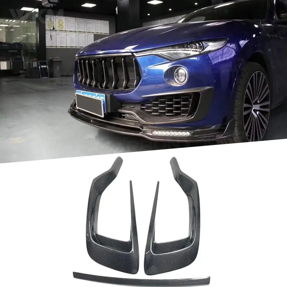 3PCS/Set Dry Carbon Fiber Front Bumper FogLamp Outlet Frame Cover For Maserati Levante 2016 -2019  Head Bumper Vent Trim FRP