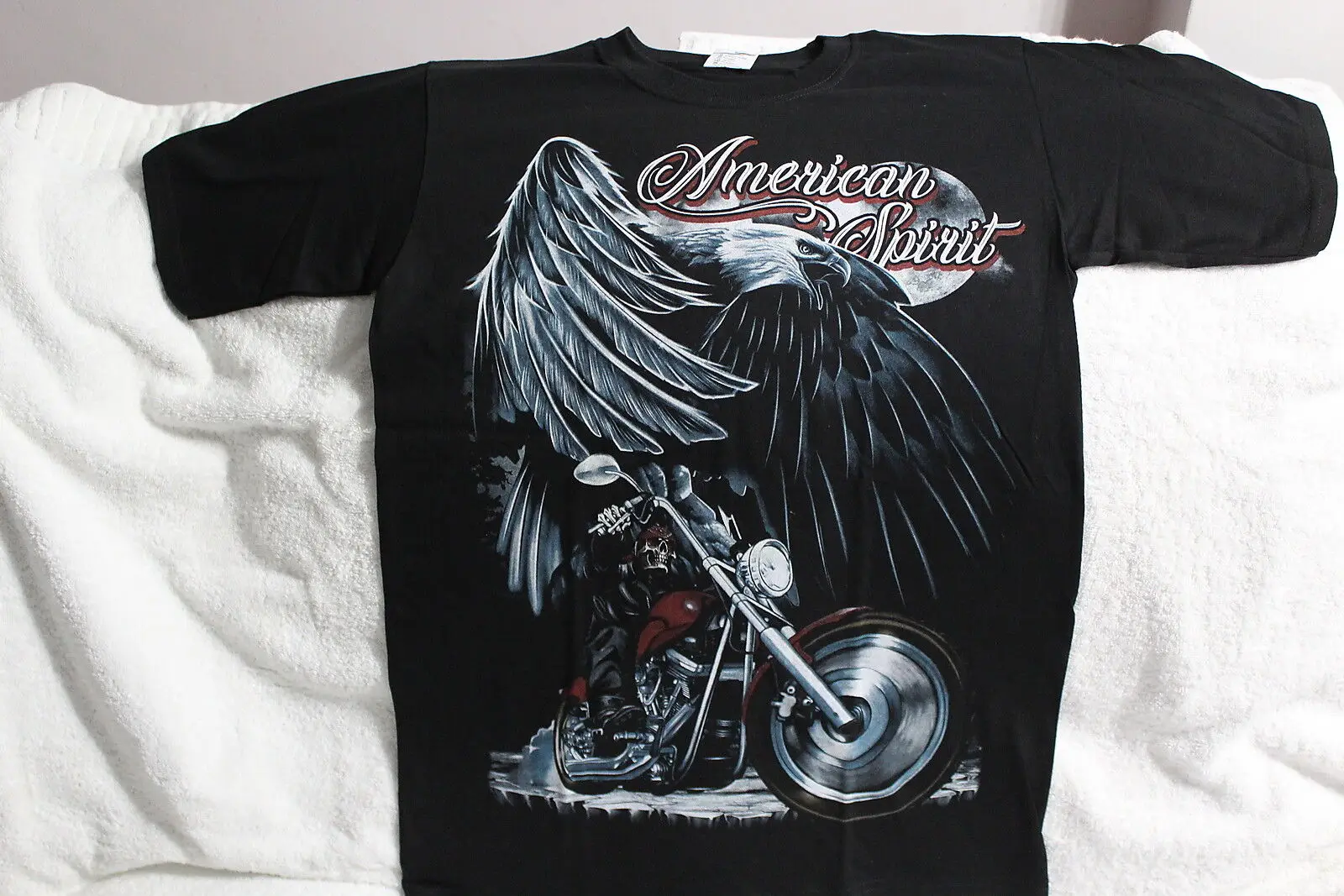 

EAGLE AMERICAN SPIRIT MOTORCYCLE SKELETON MOON T-SHIRT