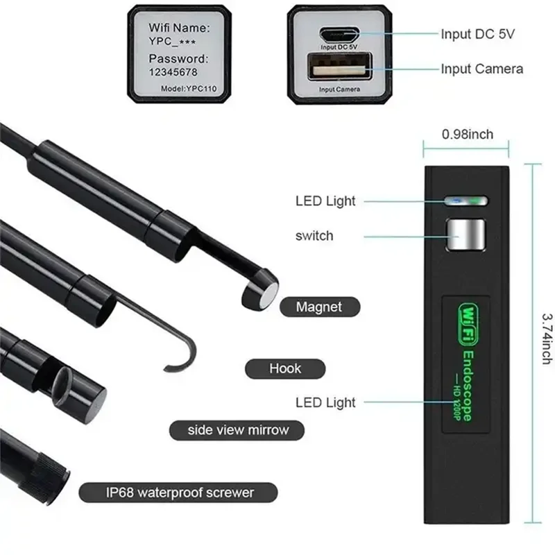 Imagem -04 - Câmera Endoscópica Wifi Endoscópio 1200p Android Iphone Ios Smartphone Móvel Ferramentas de Inspeção Automotiva Única Lente Dupla 5.5 mm mm