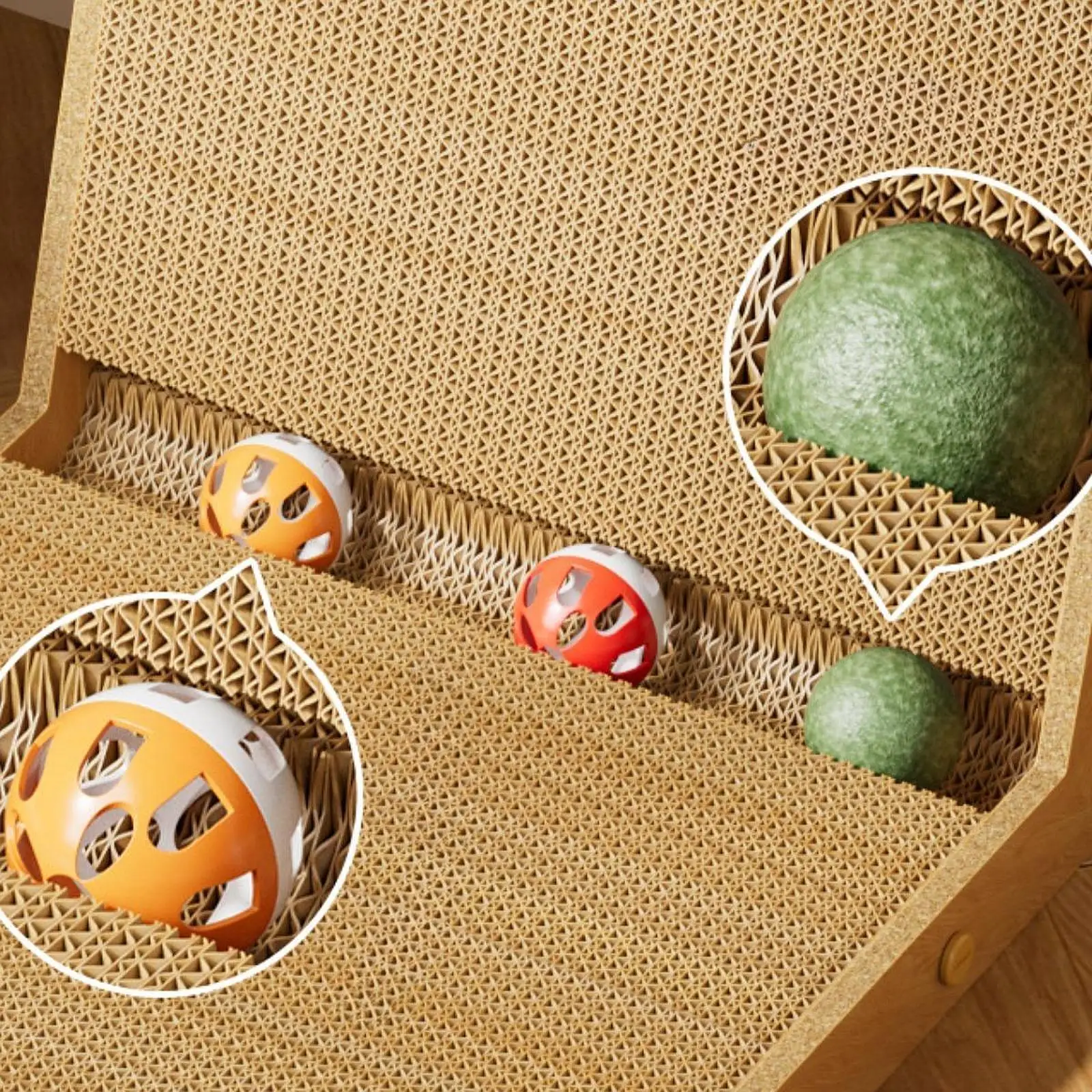 Corrugated Paper Cat Scratching Board L Shaped Design with Teasing Toy for Indoor Cats Furniture Protection