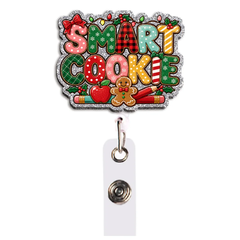 Color Glitter Acrylic Reel Clip Card Holder Permit Name Badge with Keychains Student Accessories