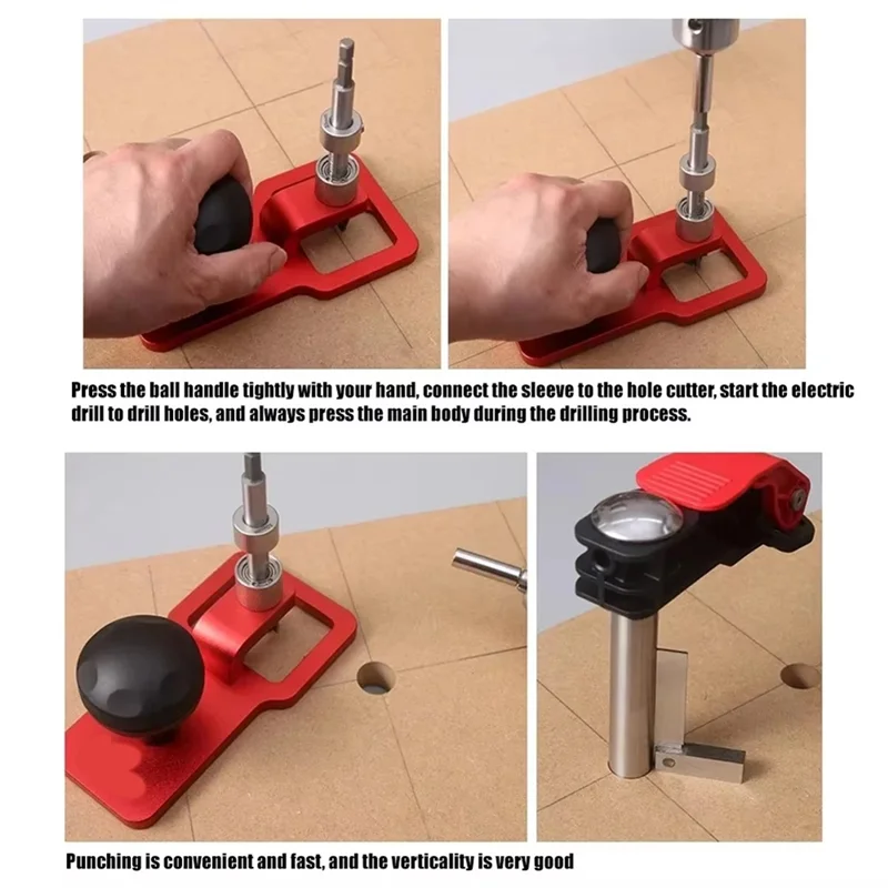 A25F-Locator Opener Spherical Handle Vertical Desktop Punch Guide Hinge Hole Drilling Woodworking Tool