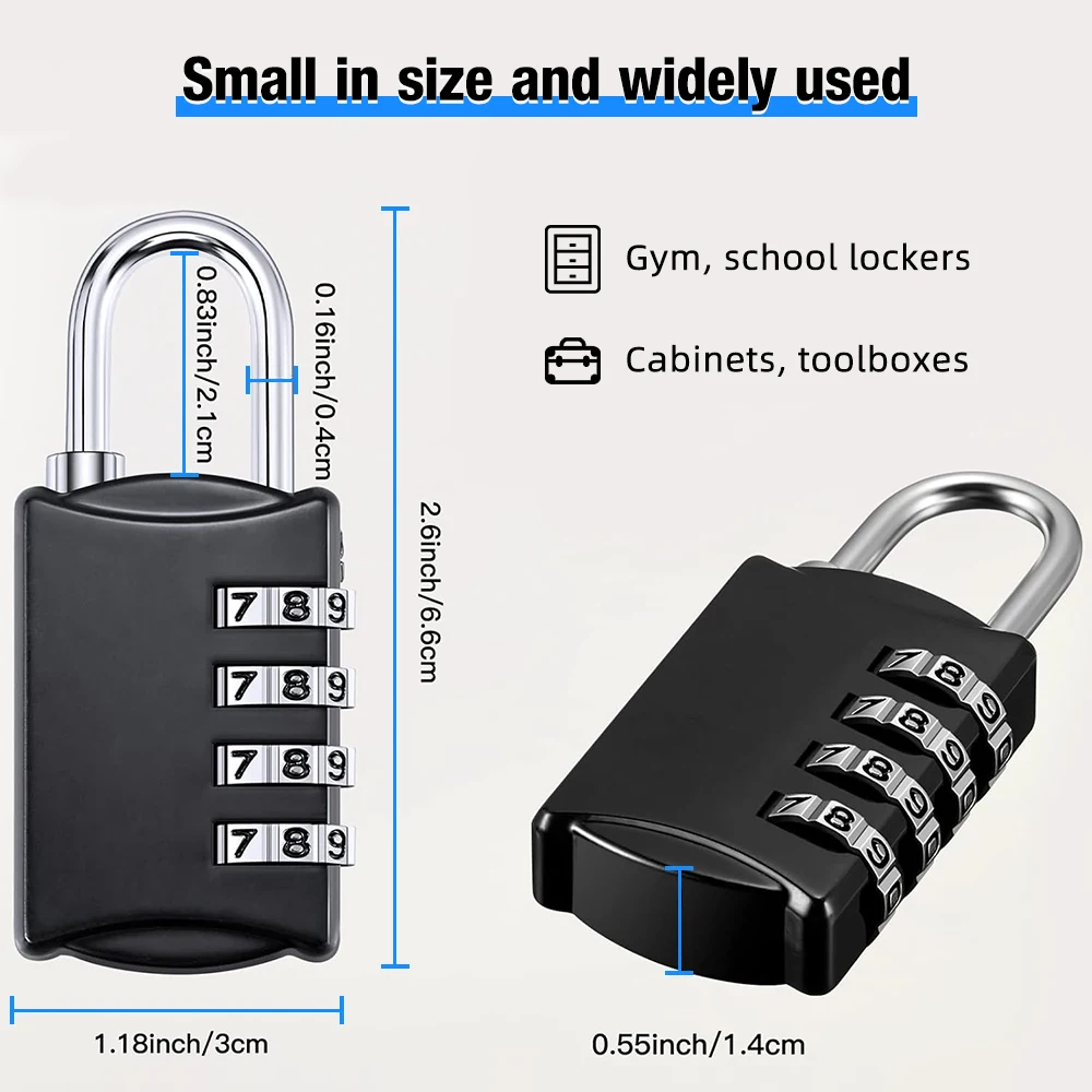 Mini Lock Resettable 4 Dial Digits Code Number Password Combination Padlock Travel Security Lock for Luggage Lock Padlock Gym