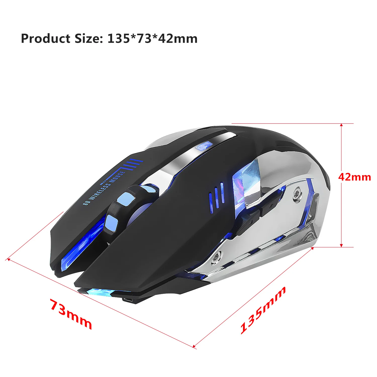 HXSJ-M10 Wireless Gaming Mouse, Recarregável, 7 Color Backlight, Respiração, Comfort Gamer Mice para Computador, Desktop, Laptop, 2400dpi