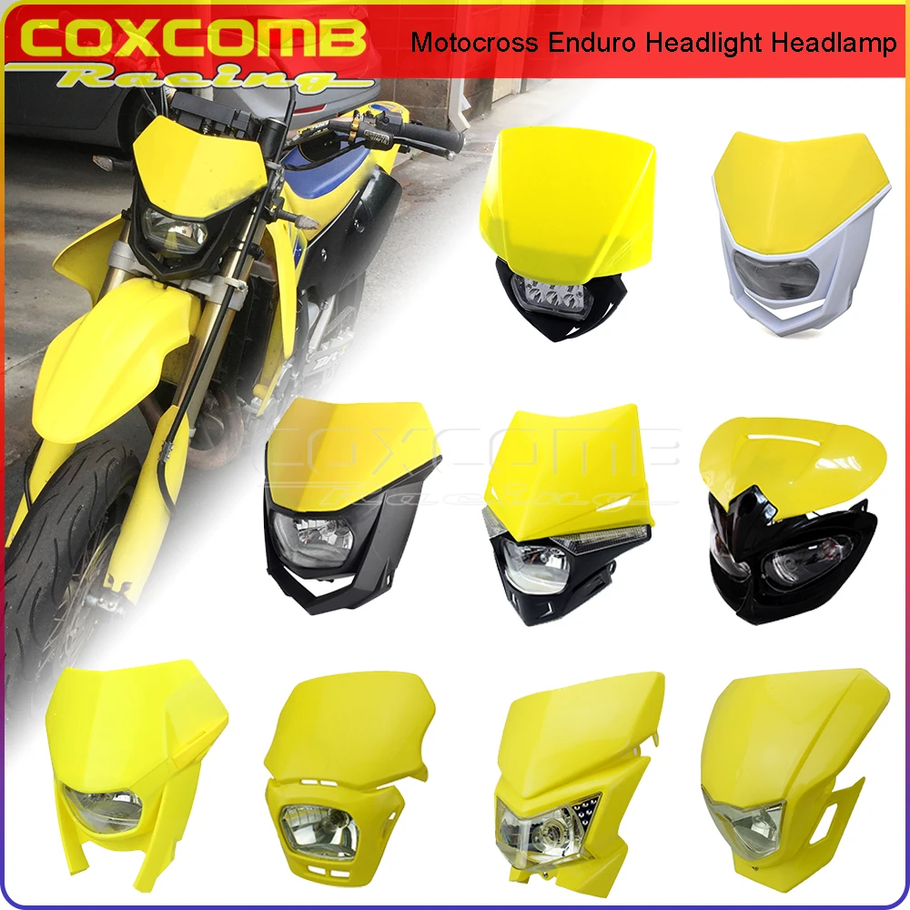 Dual Sport Supermoto Yellow Headlight Offroad Front Lights Lamp Mask Fairing For Suzuki RMZ RM RM-Z DR-Z DR 85 125 250 400 450