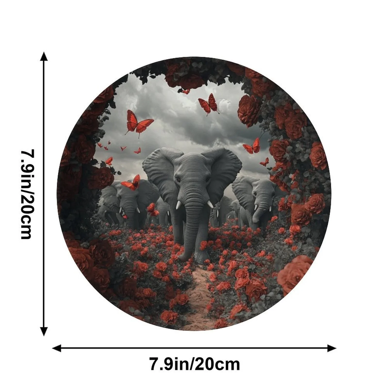1pc Elephant Parade in Rose Garden Decorative Plate - Elegant Elephant & Floral Wall Art, Non-Food Contact Ceramic Round Plate
