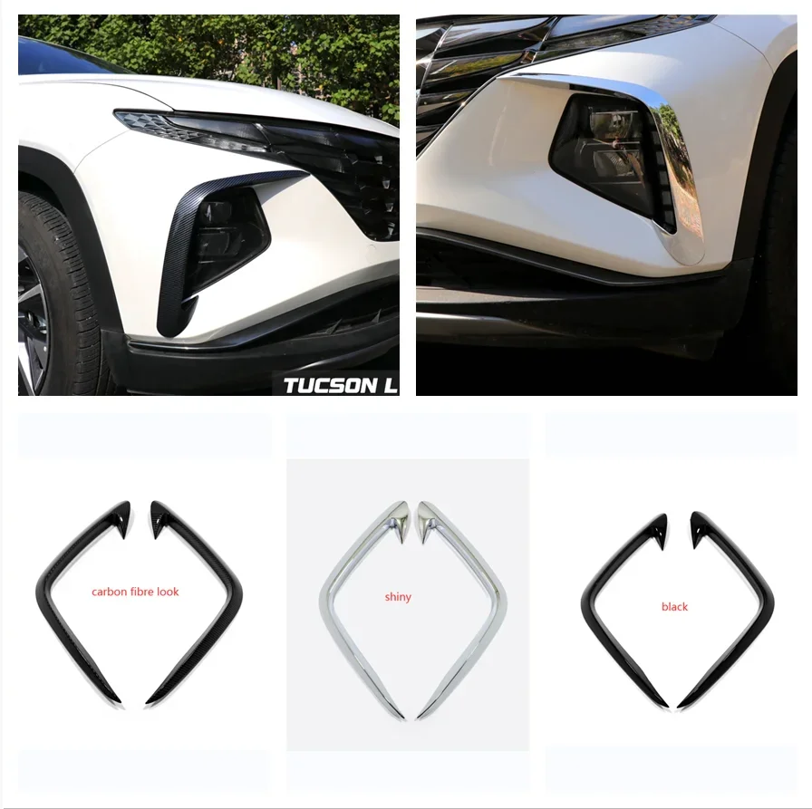 For Hyundai Tucson NX4 2020 2021 Front Fog Light Lamp Cover Trim Bumper Molding Eyebrow Eyelid Carbon Fiber Chrome Decoration