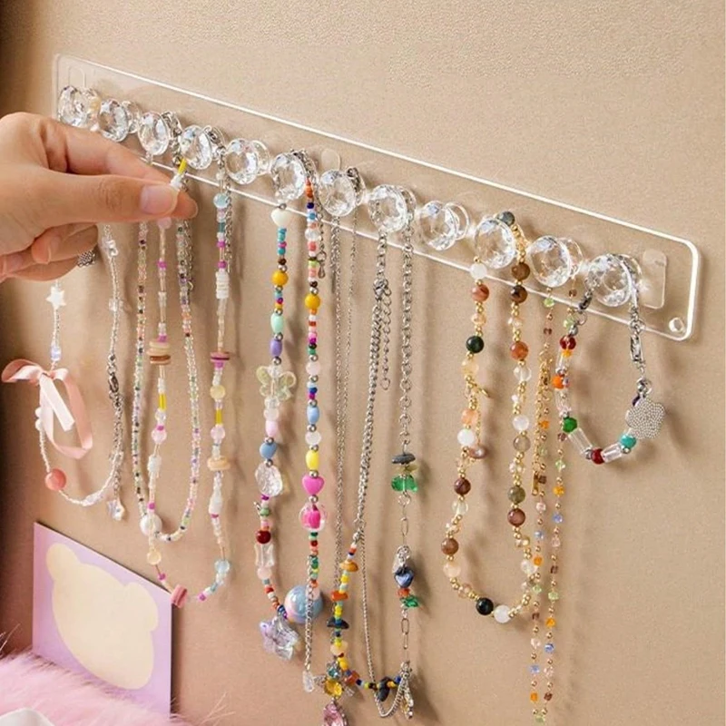 7/12Hooks Transparent Acrylic Jewerly Storage Rack For Earring Necklace Hanger Holder Wall Mounted Display Stand Organizer