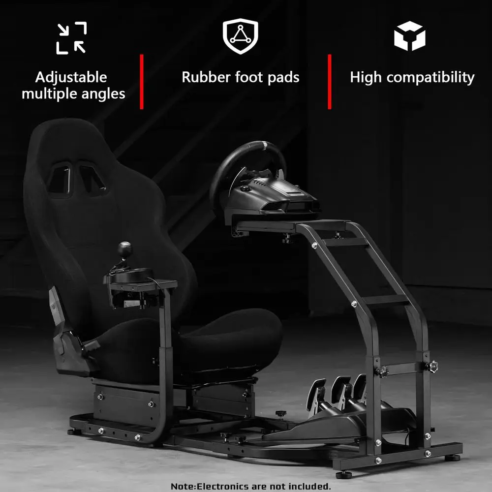 Racing Simulator Cockpit with Adjustable Seat, Compatible with GT Racing Wheel Stand, Excludes Wheel and Pedals