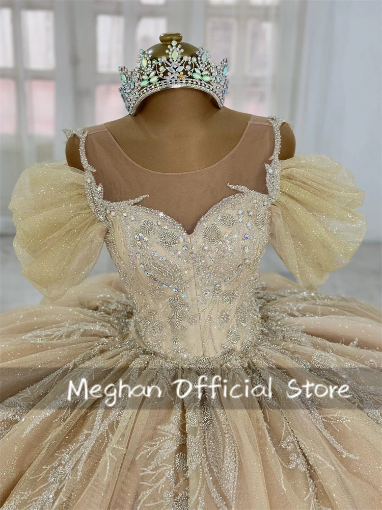 

Classic Bead Rhinestones Applique Princess Ball Gown Customized Champagne Quinceanera Dresses Girls Birthday Vestidos De 15 Años