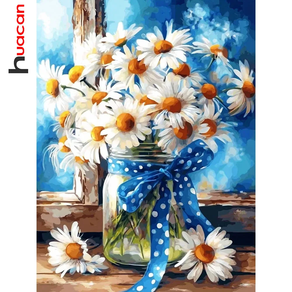 Huacan Neuheiten 2026 Diamant-Malerei Gänseblümchen-Flasche Diamant-Mosaik Blumen-Set Dekorative Gemälde