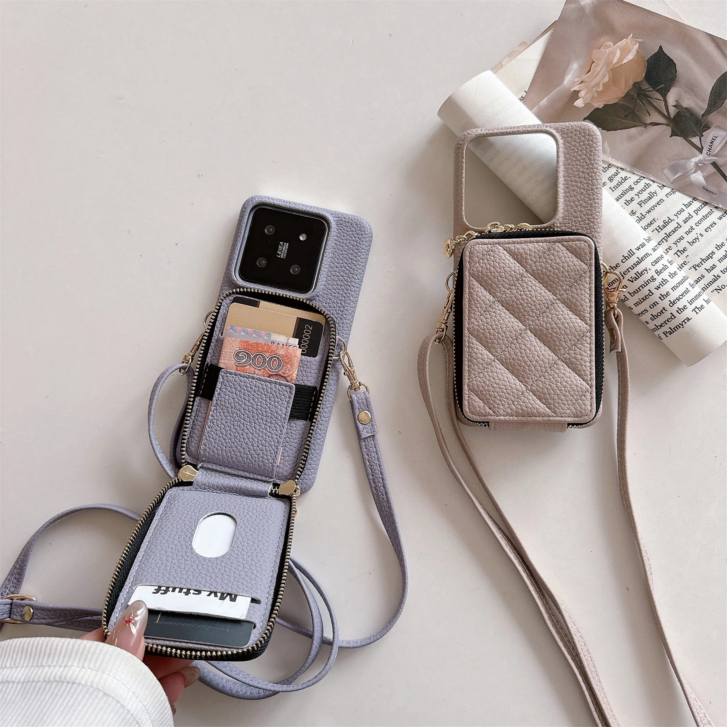 Carteira crossbody com zíper e suporte para cartão, capa de telefone para xiaomi redmi note 14 13 13c 13t 12 k60 pro ultra plus capa protetora