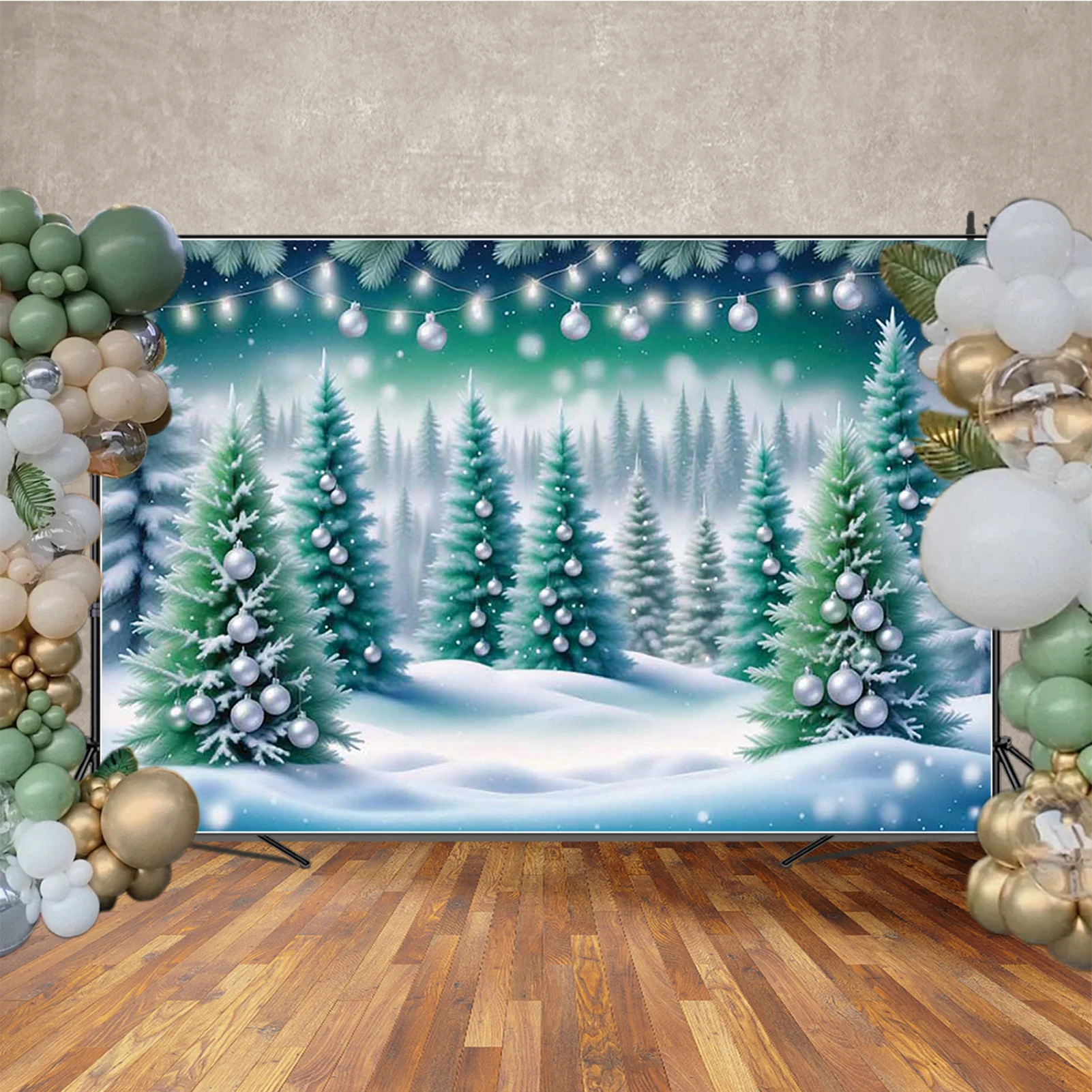 MOON.QG Winter Christmas Backgrounds For Photographs Snow Sliver Baubles Forest Backdrop Shooting Props Poster Photocall Studio