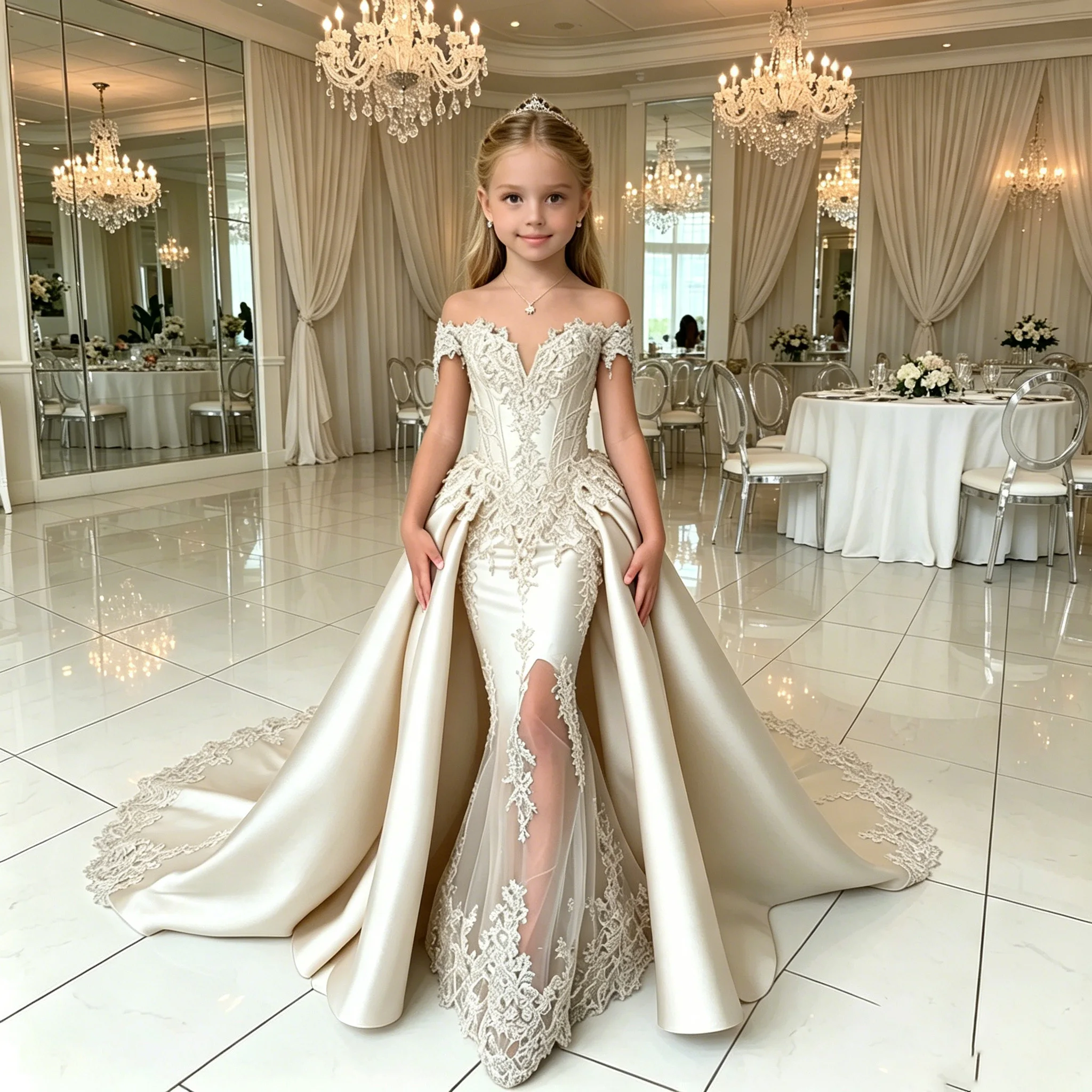 Vestido personalizado de flores para niña, vestido de boda, vestido de primera calidad para Navidad, vestido de fiesta con hombros descubiertos, vestido formal de princesa sirena de encaje para niños