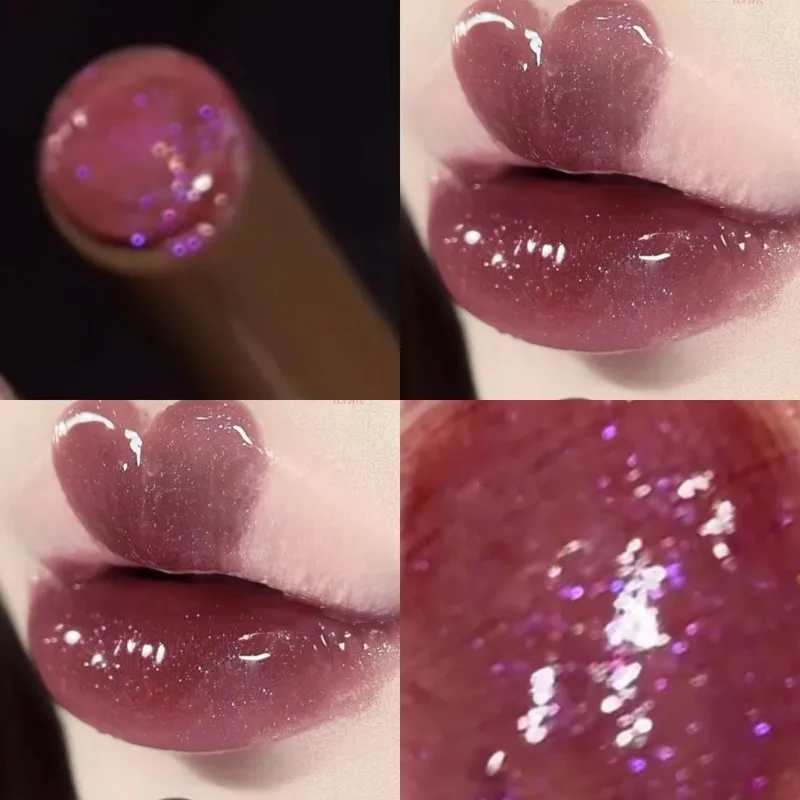 Roxo shimmer lábio geléia caneta hidratante espelho brilho água luz sólida batom de longa duração não-desvanecimento brilhante brilho labial
