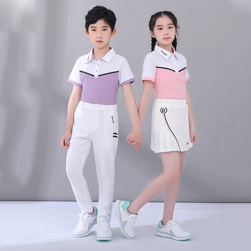 TTYGJ Children Summer Short-sleeved T-shirts Soft Breathable Golf T-shirt Boys Quick Drying Polo Shirt Girls Patchwork Tops