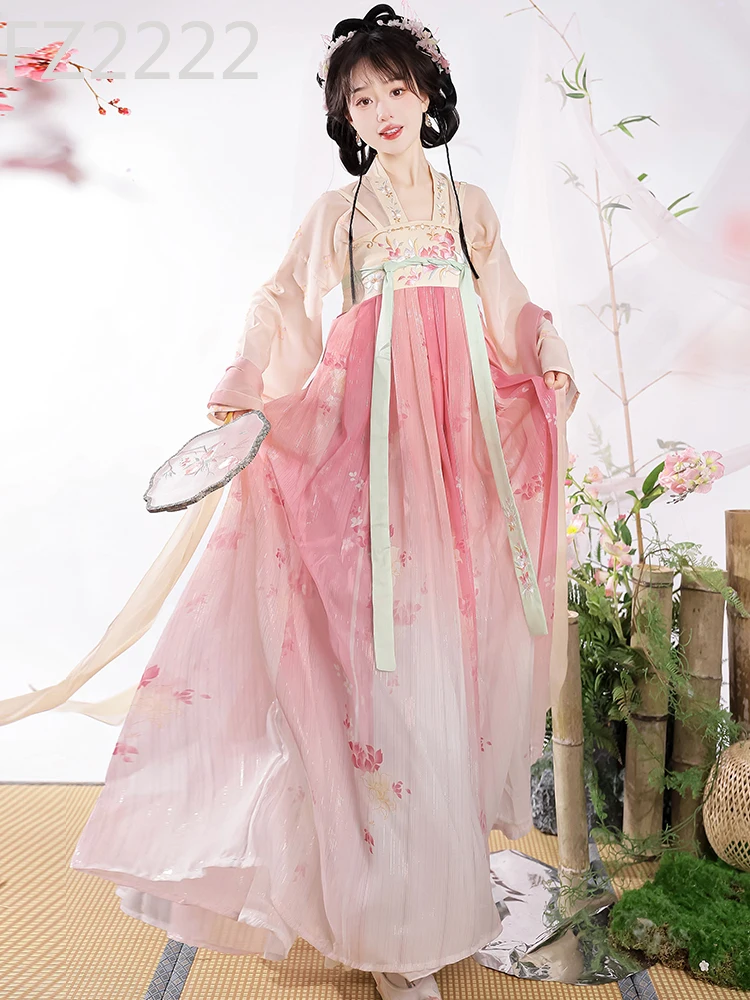 Hanfu women's chest-length pleated skirt with silk Tang made Han elements daily spring and summer models