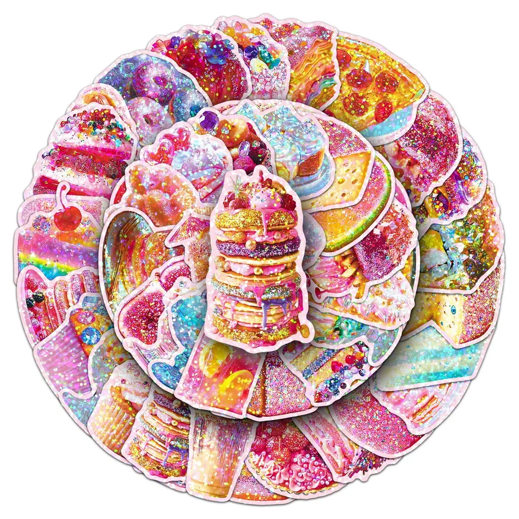 50Pcs Laser Sweet Overload Holographic Stickers Waterproof Sparkle Dessert Decals for Journal Stationery RecordingYourLife Store