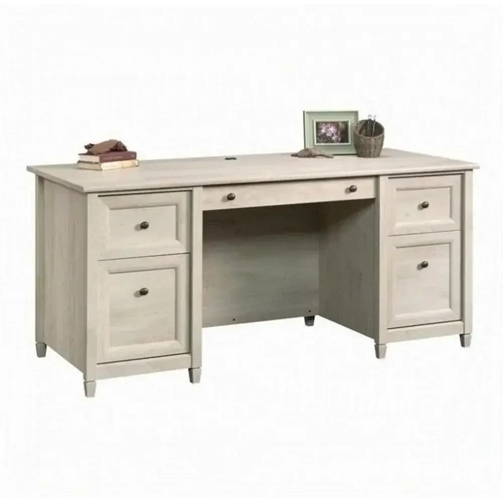 65 Engineered Wood Desk, Chalked Chestnut Finish, 4 Drawers & Keyboard Tray, Ideal for Office or Home Workspace