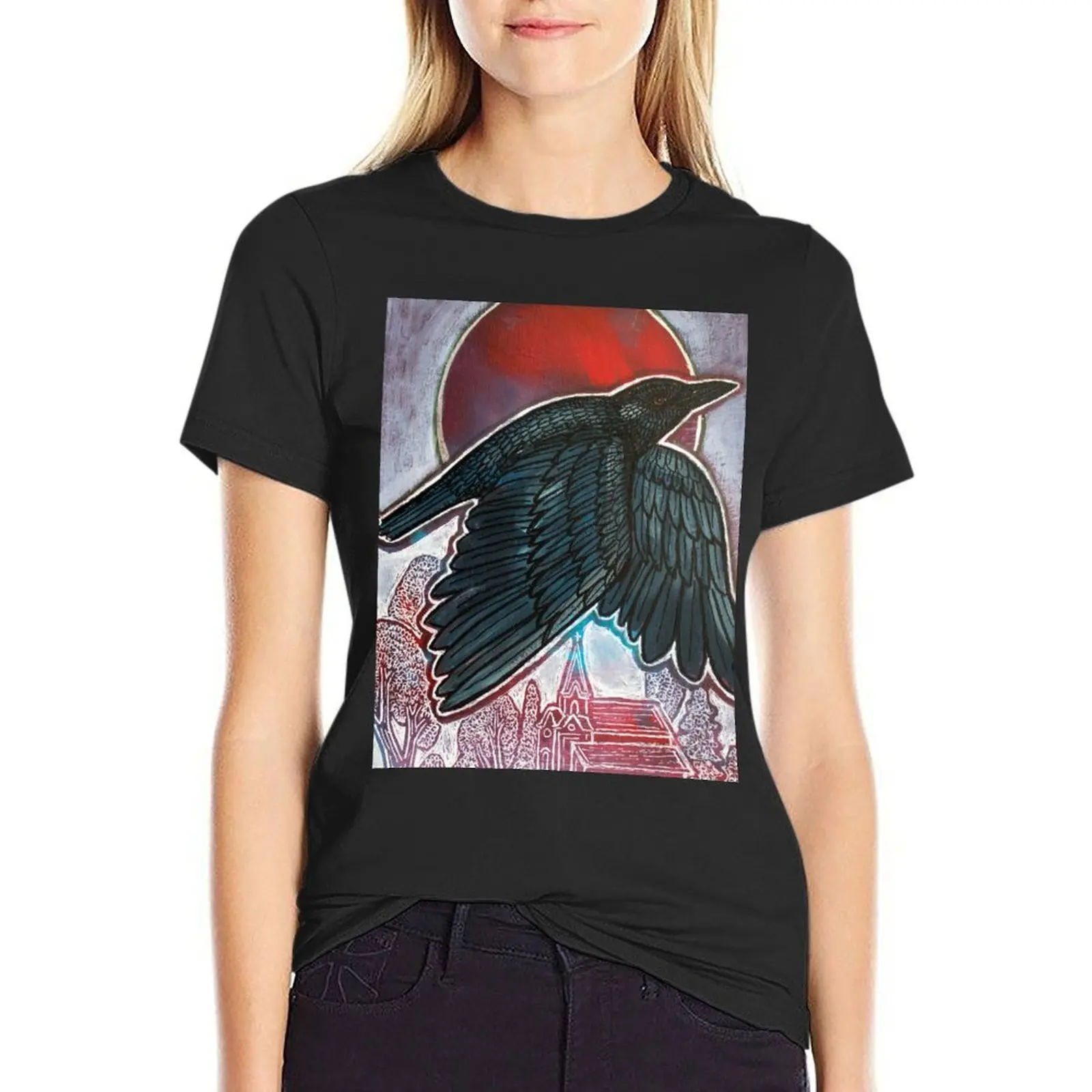 

Blood Moon Crow T-Shirt tees summer top aesthetic clothes tshirts woman