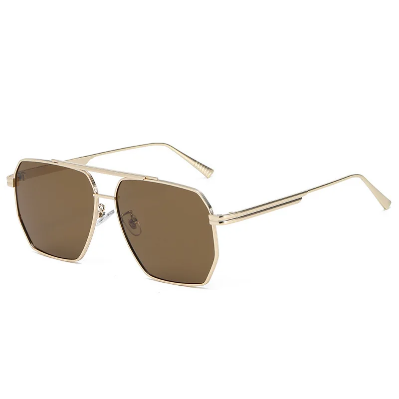 New Metal Double Beam Polarized Sunglasses Fashionable Unisex Polygonal Large Frame Personalized Trend Sun glasses