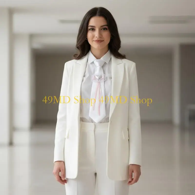 49MD Uniform Black Ties for Senior High School Girl Uniform Pre-tied Preepy Look Adjustable Neck Ties with Star