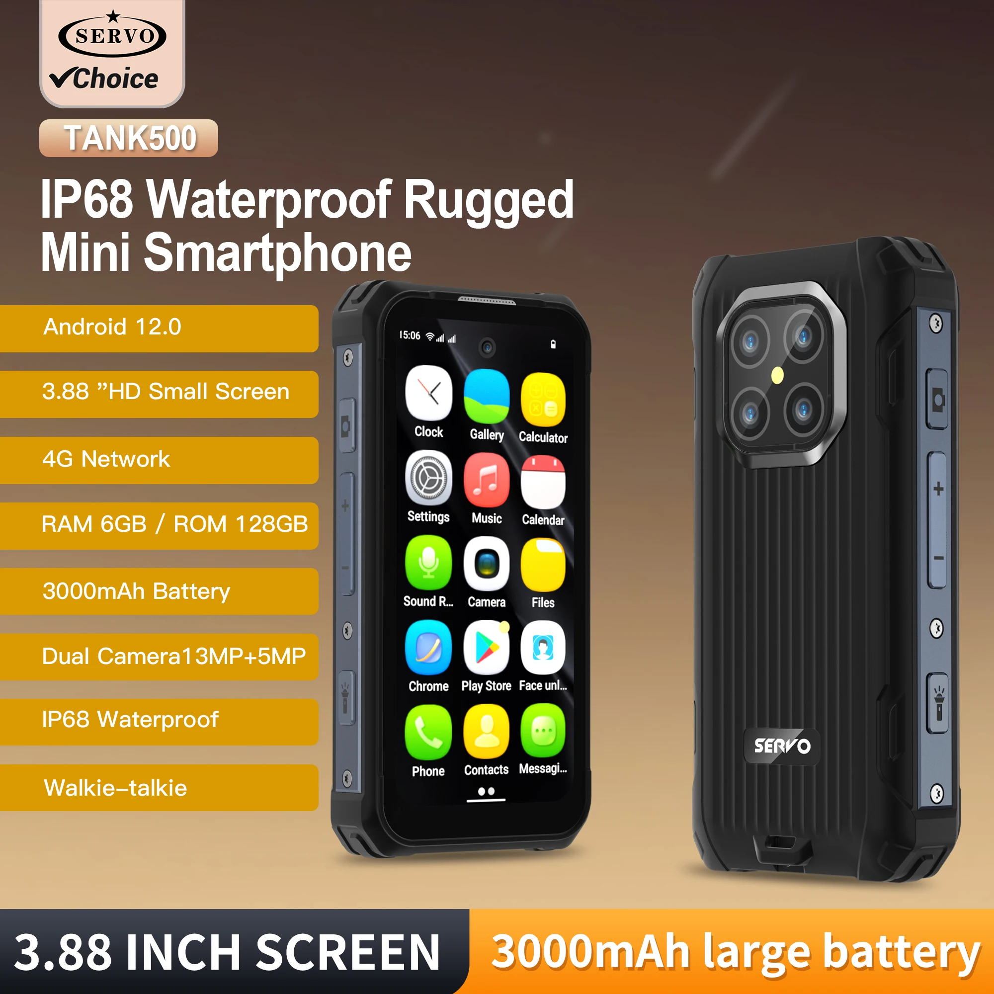 SERVO TANK500 4G PTT Smartphone Android 12 6+128GB Dual Camera 5MP+13MP 3.88