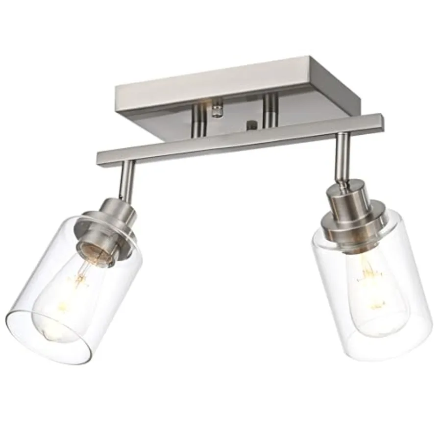 2 Light Track Lighting Kit Kitchen Track Lighting Fixtures Ceiling Mount Bathroom Vanity Wall Scones Light Fixture with Clear G