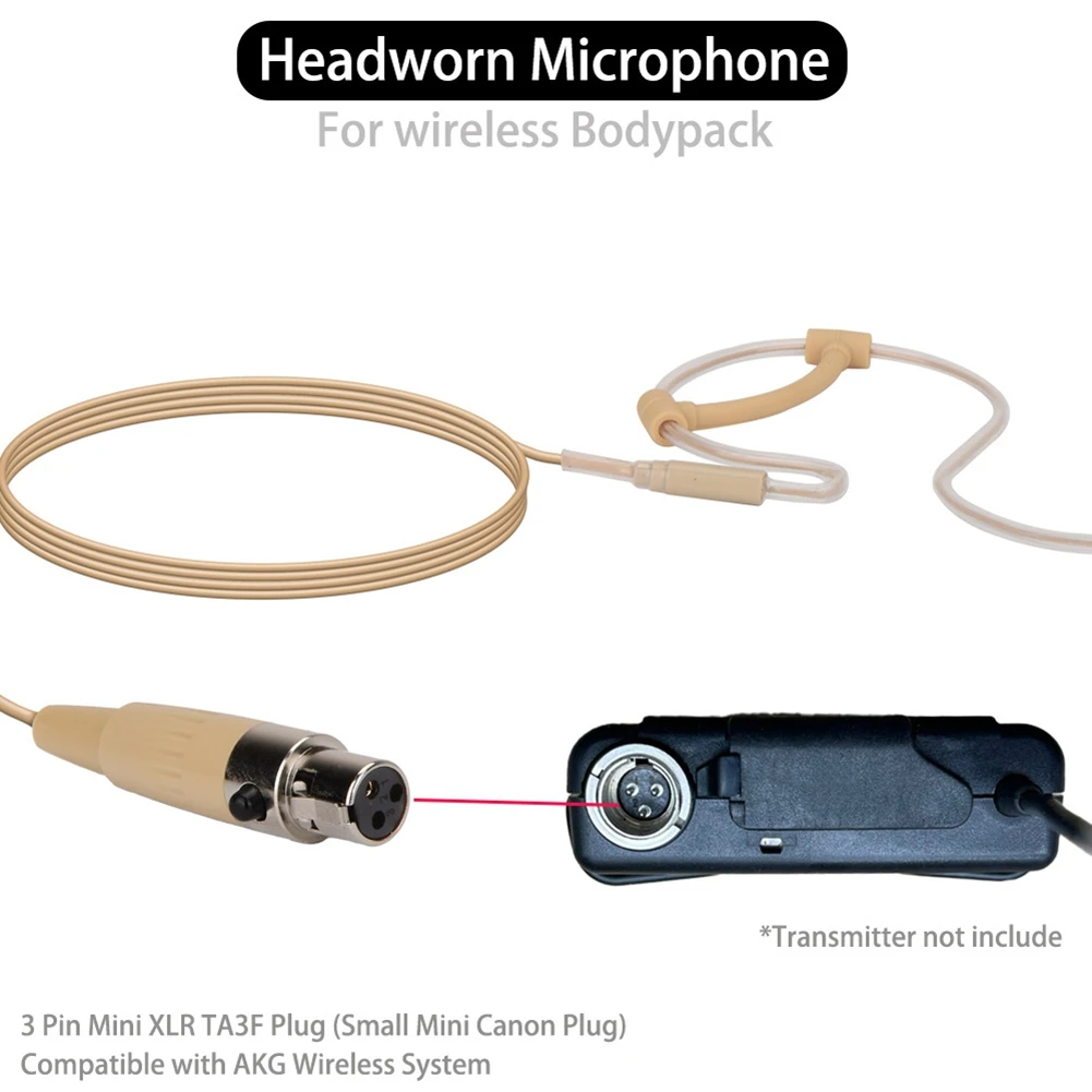 Beige Single Ear Hanging Microphone with 3.5mm Lockable 4-Pin MiniXLR Interface for Mic 3.5mm