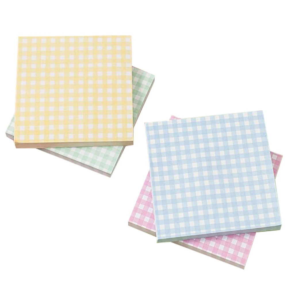 

4 Books Cute Sticky Notes Plaid Element Stickers Portable Memo Pads Tabs Small Message Paper Student