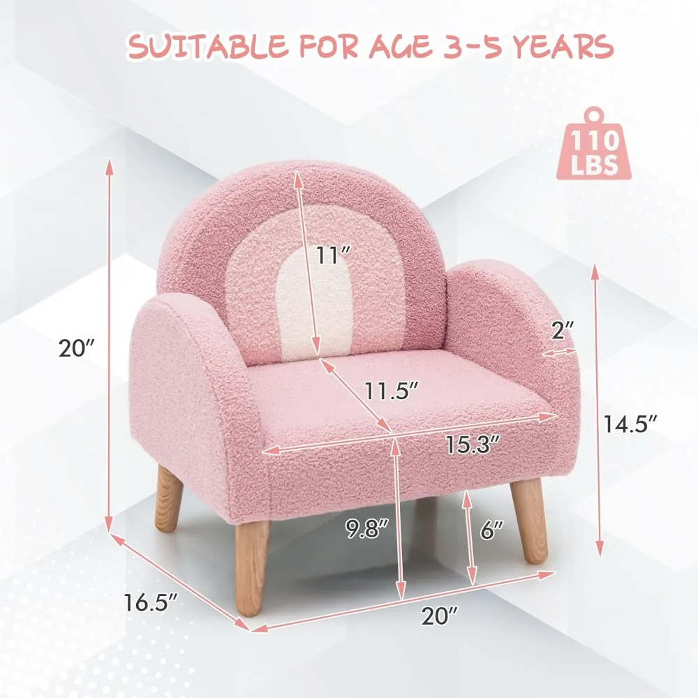 INFANS Kids Sofa, Toddler Armchair with Solid Wooden Frame Anti-Tipping Design Plush Fabric, Upholstered Children Chair for