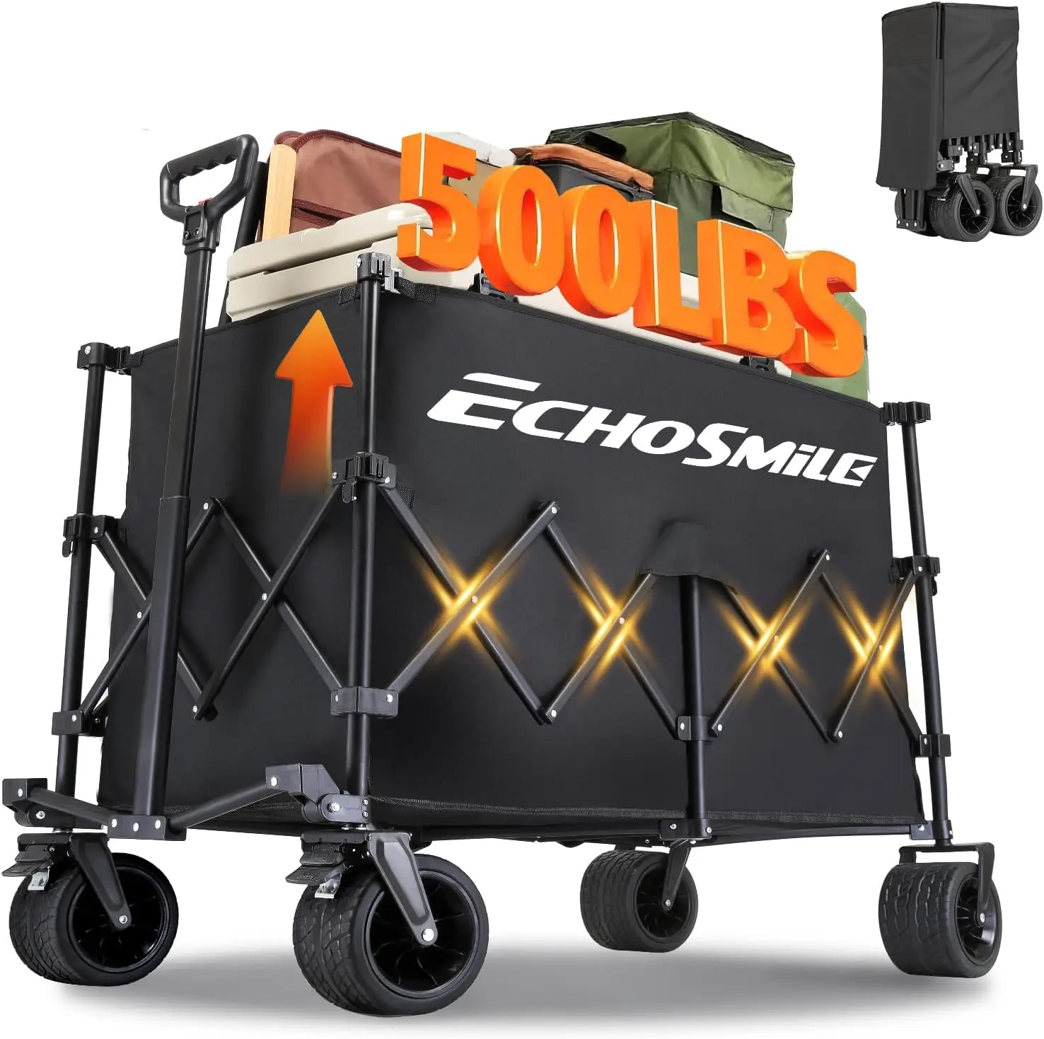 500Lbs Capacity Collapsible Utility Wagon with 300L Storage, All-Terrain Wheels for Beach, Garden, Grocery