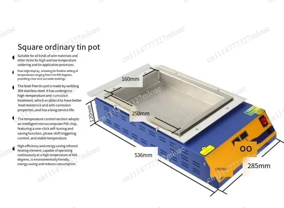 280 * 200 * 45Mm 21.2KG 2000W， CM-280S Lead-free double digital tin pot solder desoldering groove