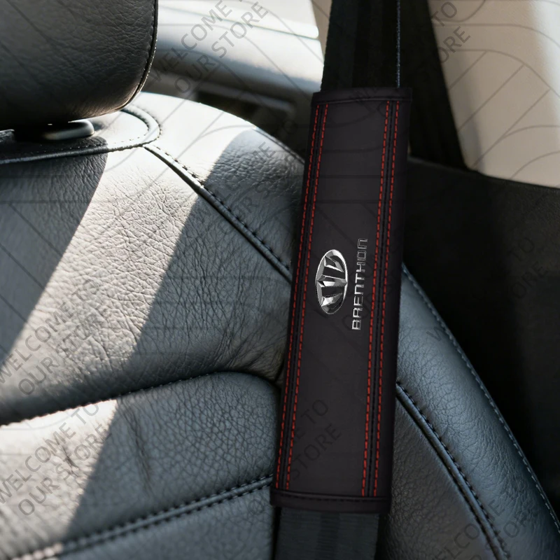 2Pcs For Stinger GTS X Line Brenthon Emblem Logo Sorento Ceed K5 K9 K3 Niro Rio Leather Car Safety Belt Shoulder Cover Pads view 2
