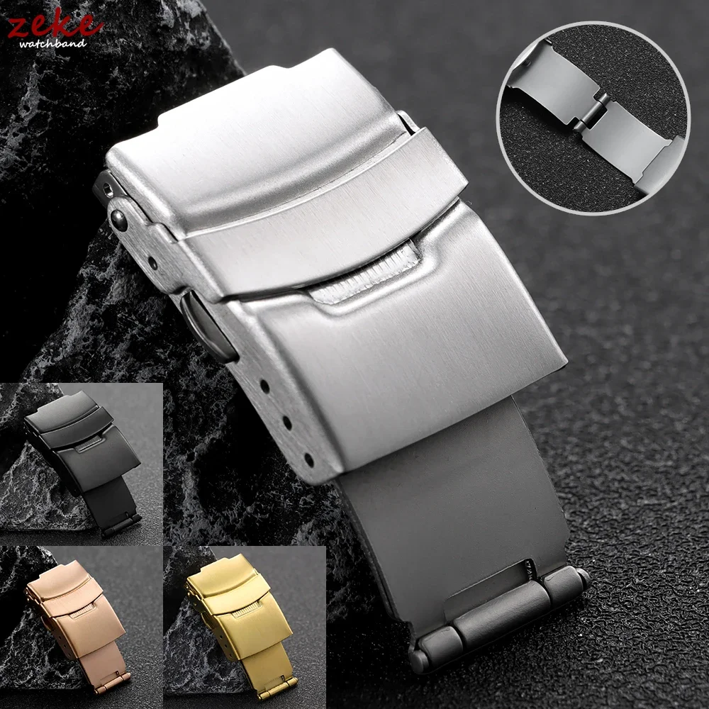 Solid Buckle for Seiko Diving Folding Stainless Steel Watch Silver Clasp 16mm 18mm 20mm 22mm 24mm Metal Button Watch Accessories