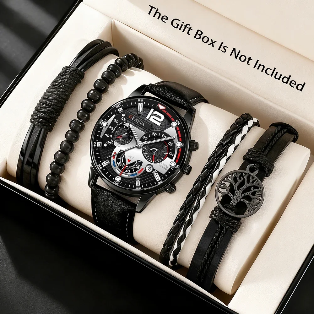 1pc men's casual fashion watch+4pc accessory texture strap for daily matching, a good choice for gift giving